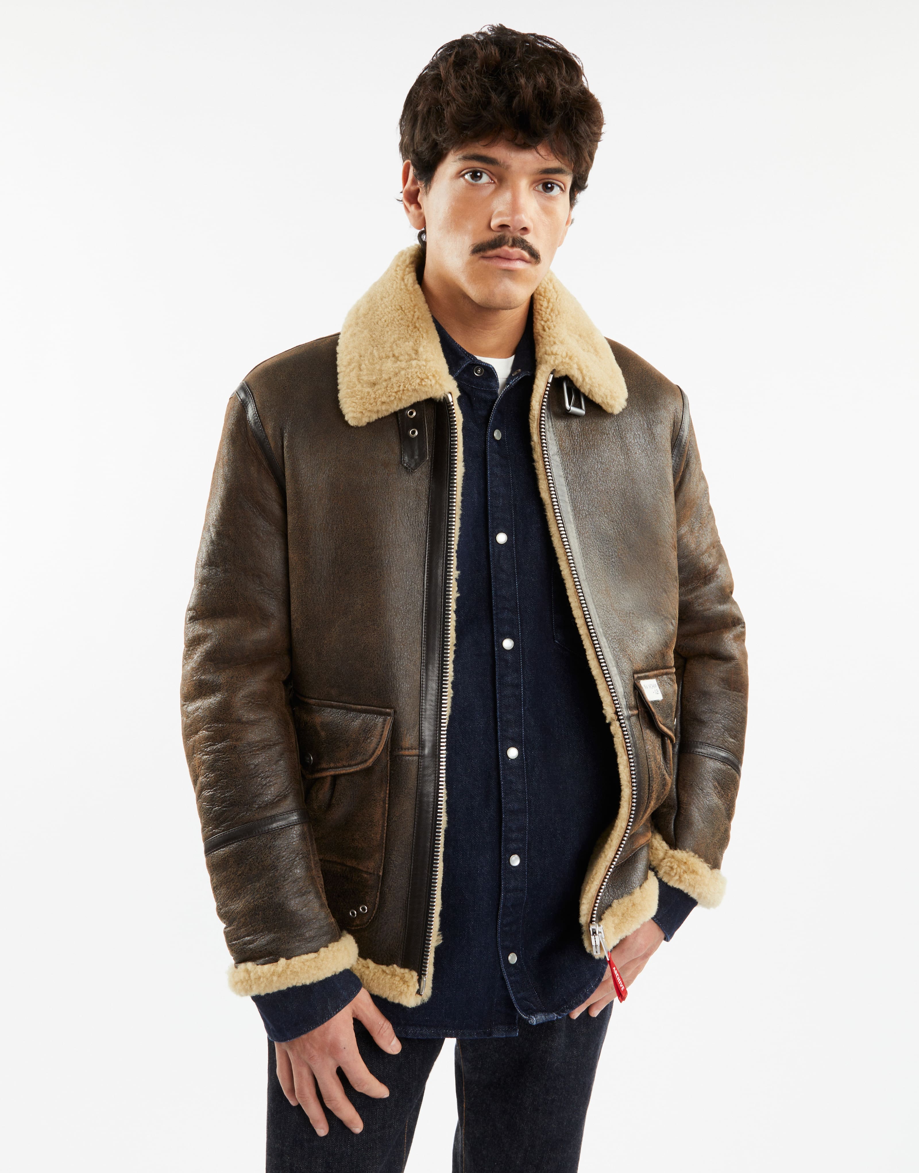 Phat Farm Brown Suede Shearling Heavy Aviator Full Zip Coat l selling Size 4X